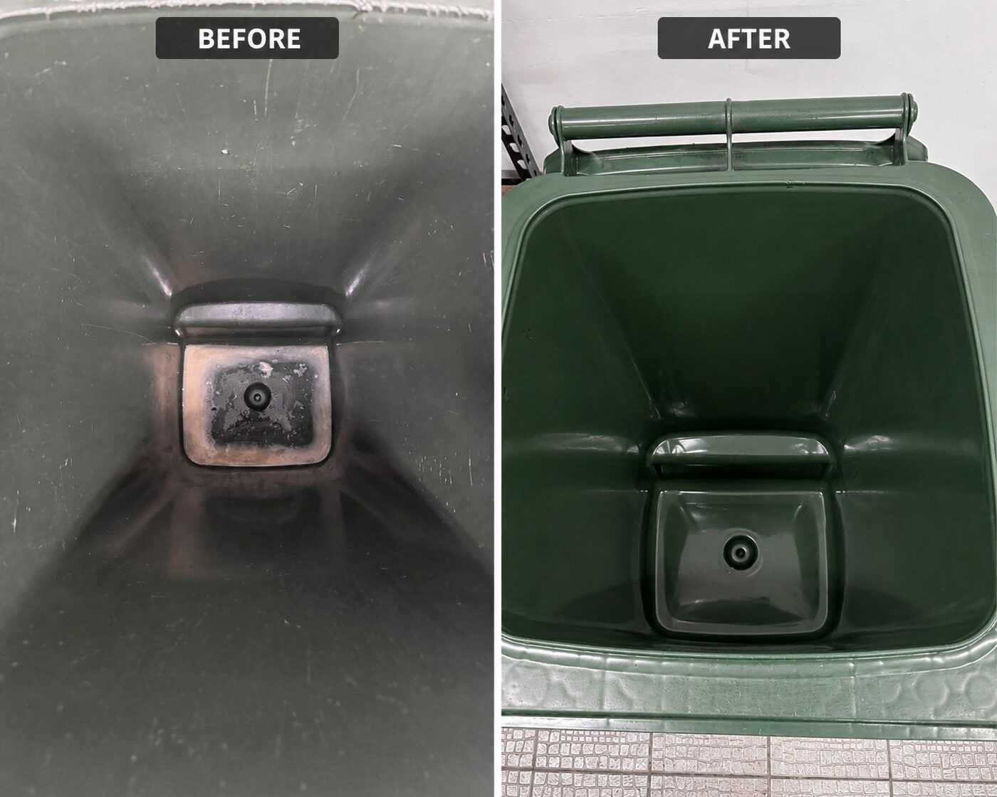 Strata bin area — before and after cleaning by Pink Glove