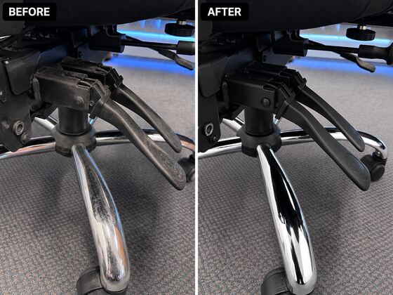 Chair castors before and after cleaning