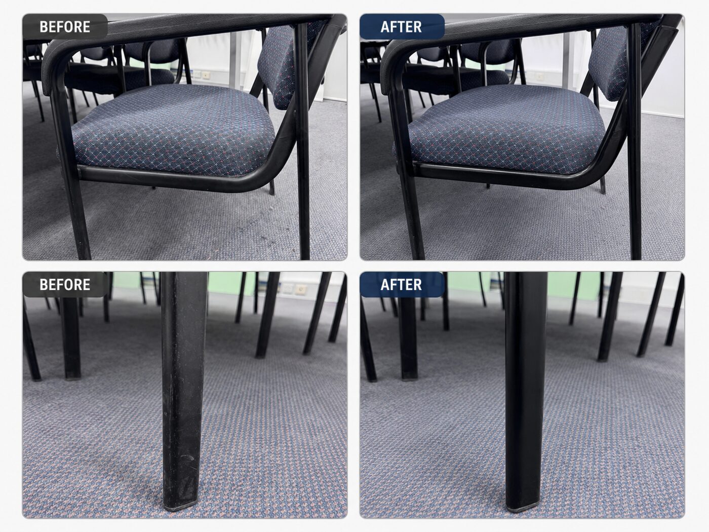 Meeting room chairs — before and after cleaning by Pink Glove