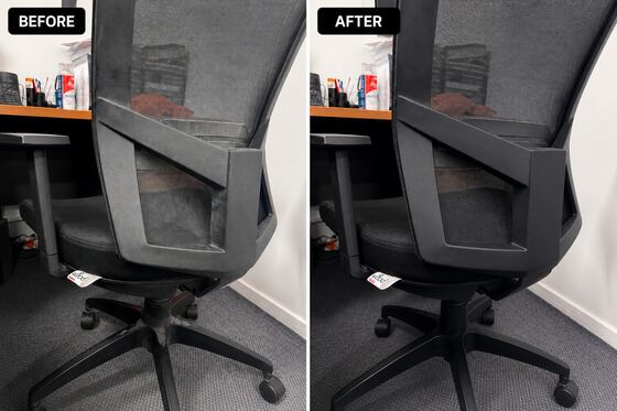 Office chair before and after cleaning by Pink Glove