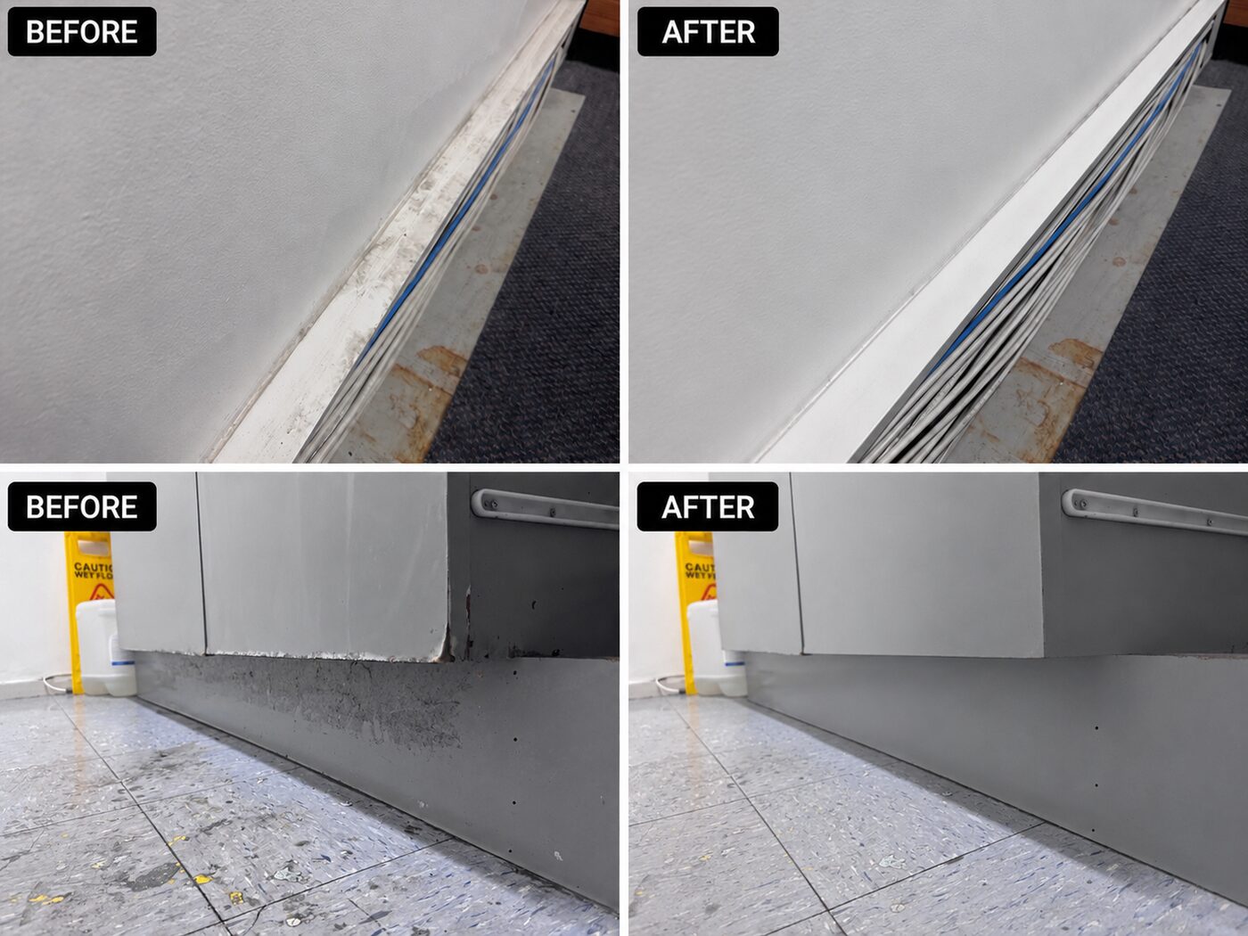Skirting and floor edge — before and after cleaning by Pink Glove