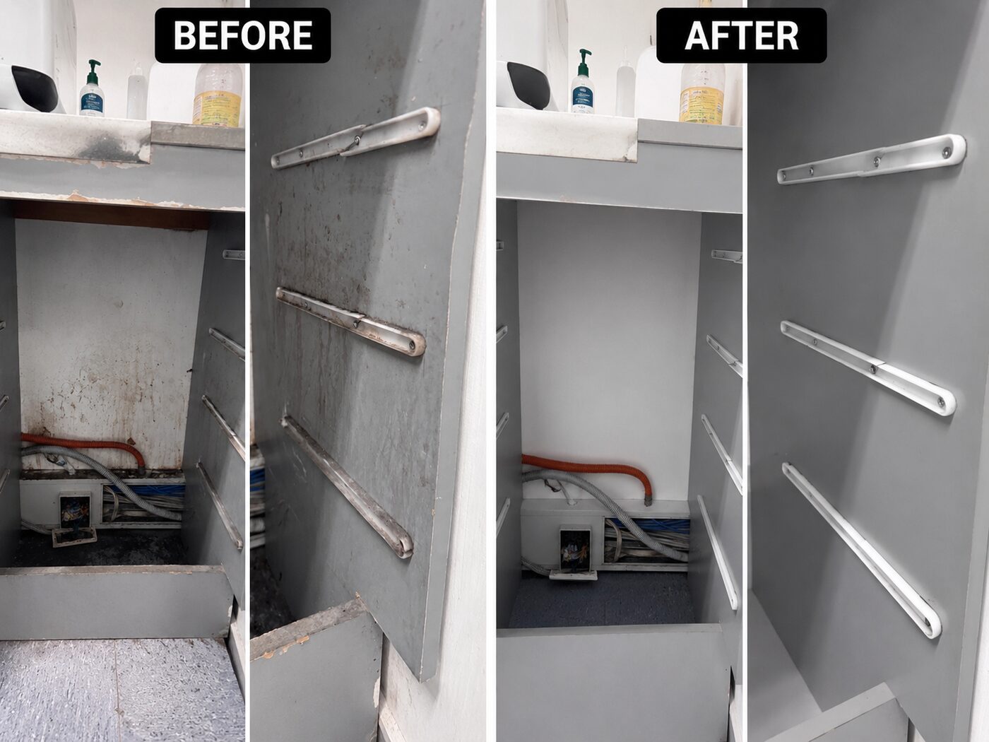 Storage cupboard — before and after cleaning by Pink Glove